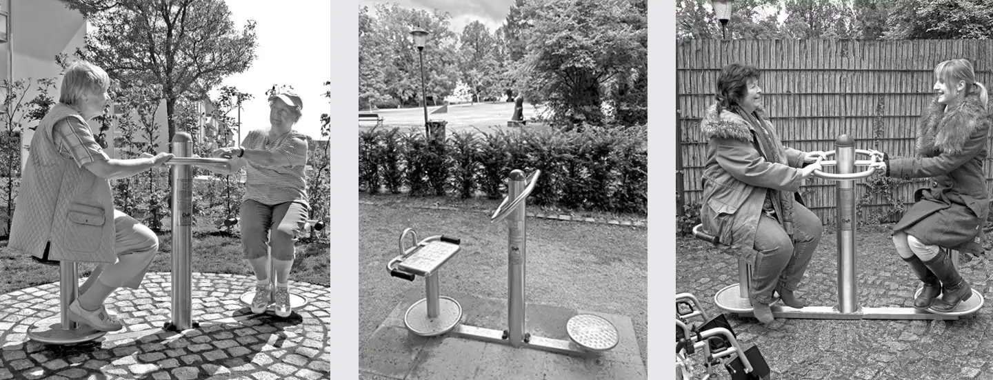 Slider Duplex Rückentrainer Zwei trainierende Damen, Fitnessgerät Duplex Rückentrainer, trainierende Frauen