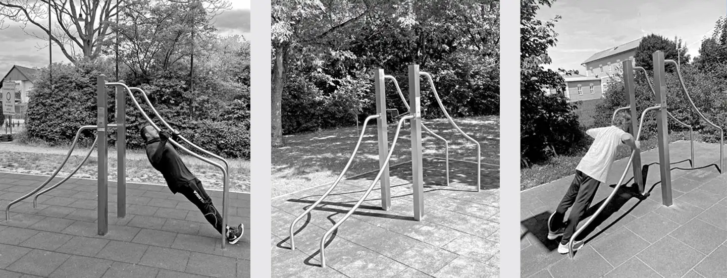 trainierender Mann, Fitnessgerät Oberkörpertrainer-Pressen, trainierende Frau