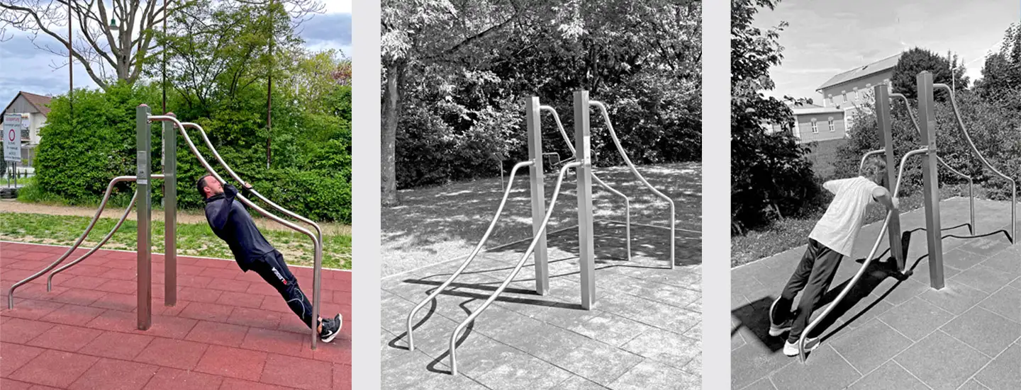 trainierender Mann, Fitnessgerät Oberkörpertrainer-Pressen, trainierende Frau