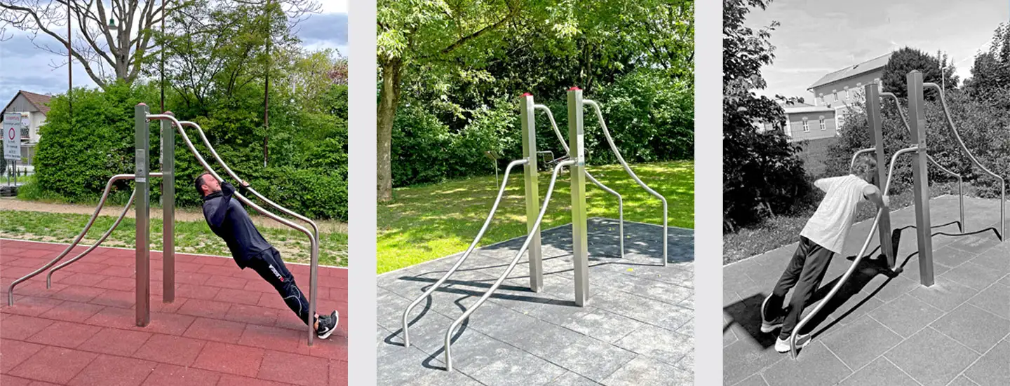 trainierender Mann, Fitnessgerät Oberkörpertrainer-Pressen, trainierende Frau