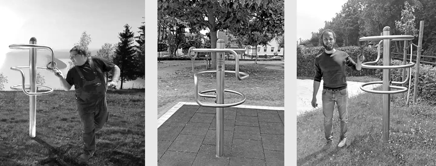 trainierender Mann, Fitnessgerät Geschicklichkeitsturm, trainierender Mann