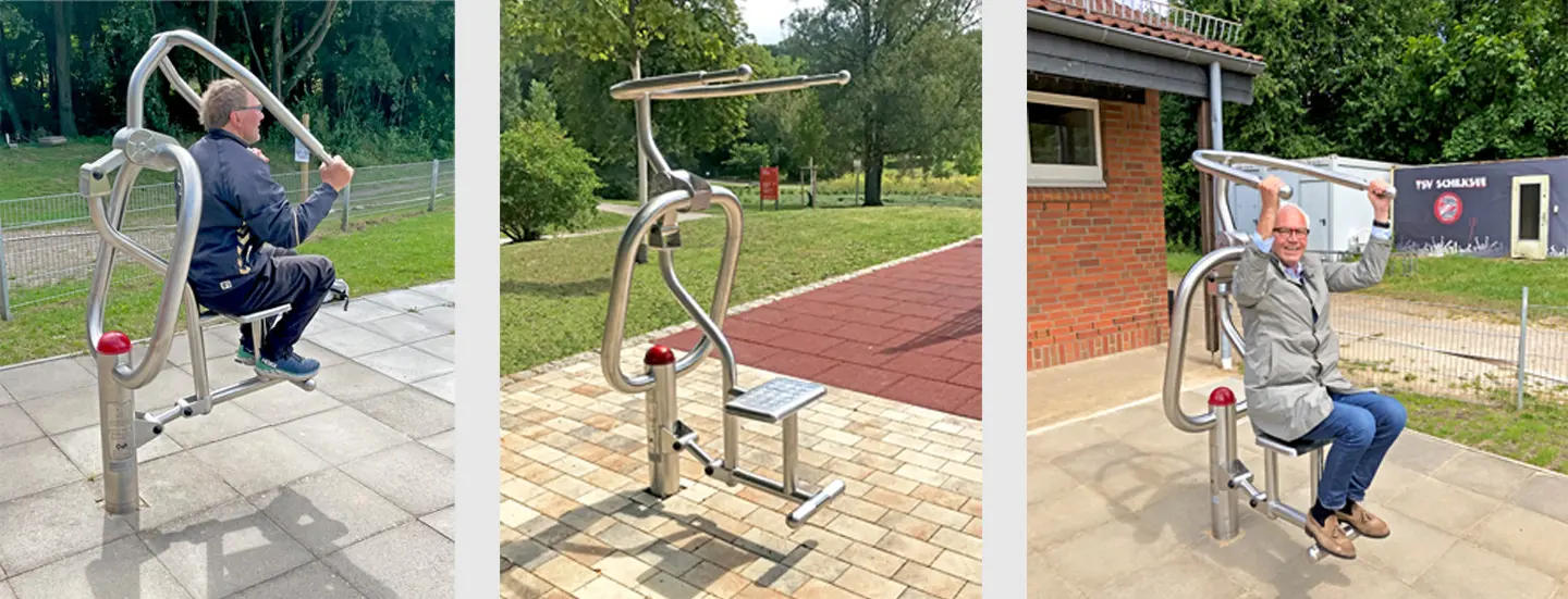 trainierender Mann, Fitnessgerät Oberköpertrainer Ziehen, trainierender Mann